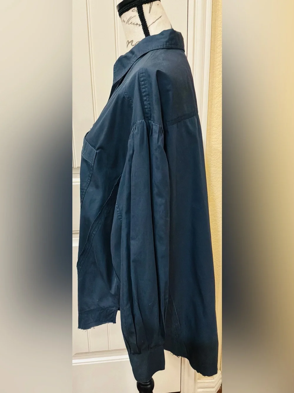 Free People Navy Button-Up Oversized Blouse